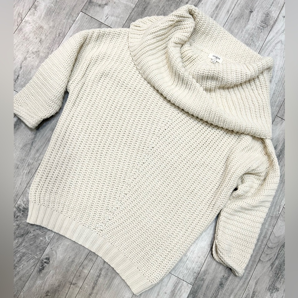 Umgee Sweater Womens Large Chunky Knit Cream Cowl Neck Boho Oversized Small S